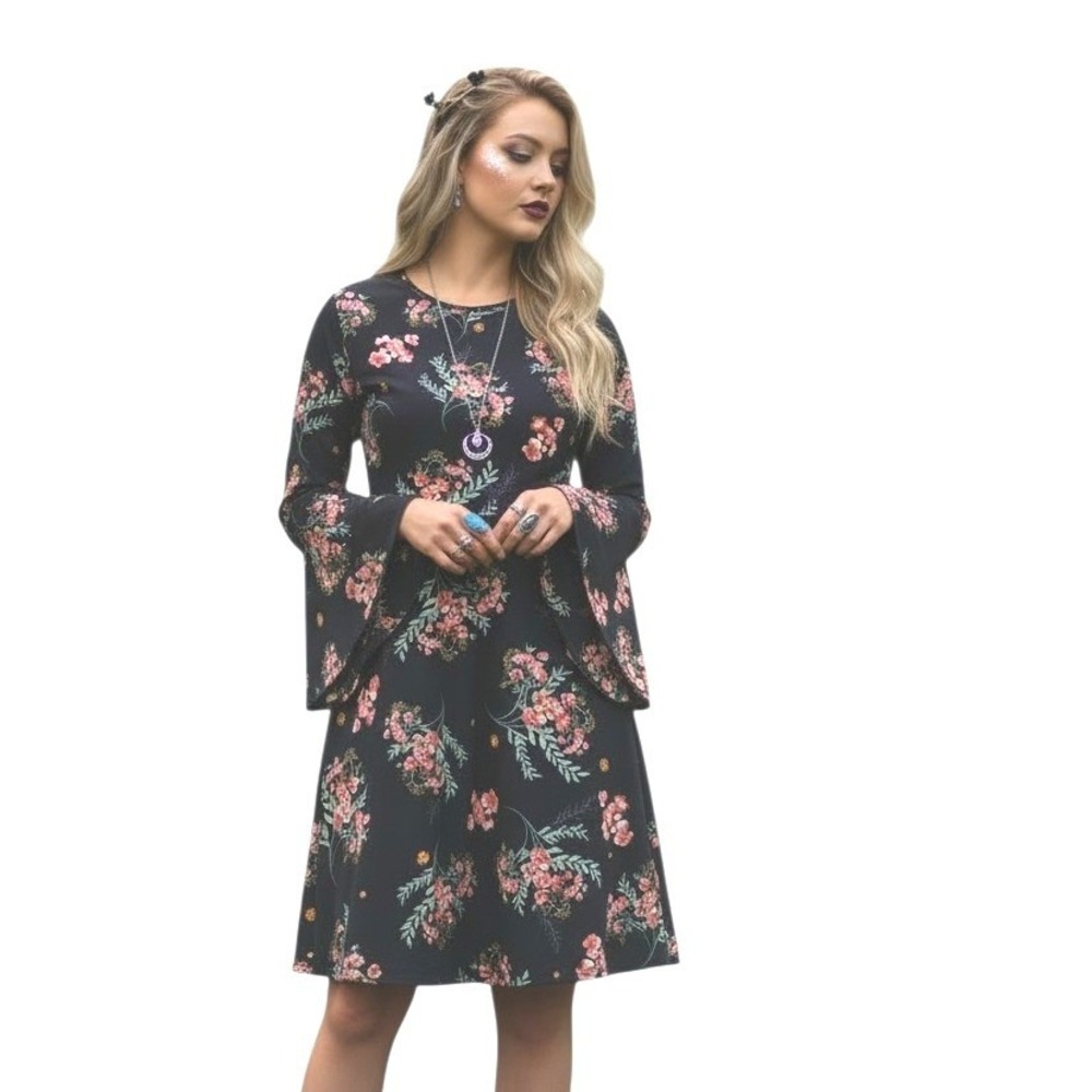 Copper Key Fairygrunge‎ Dark Romantic Womens Medium Whimsigoth Bell Sleeve Dress